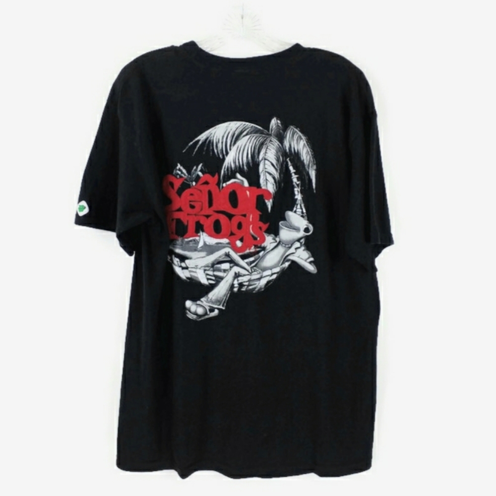 Senior Frog's Black Crew Neck Short Sleeve Stitched Graphic T-Shirt Adult Large